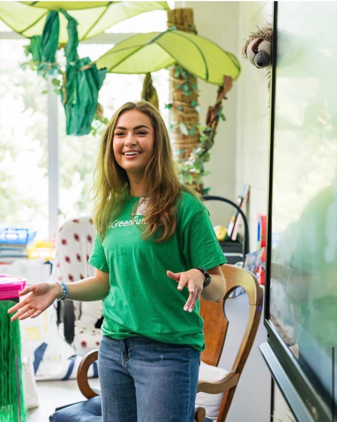 A 4 Green Futures mentor in a branded t-shirt
